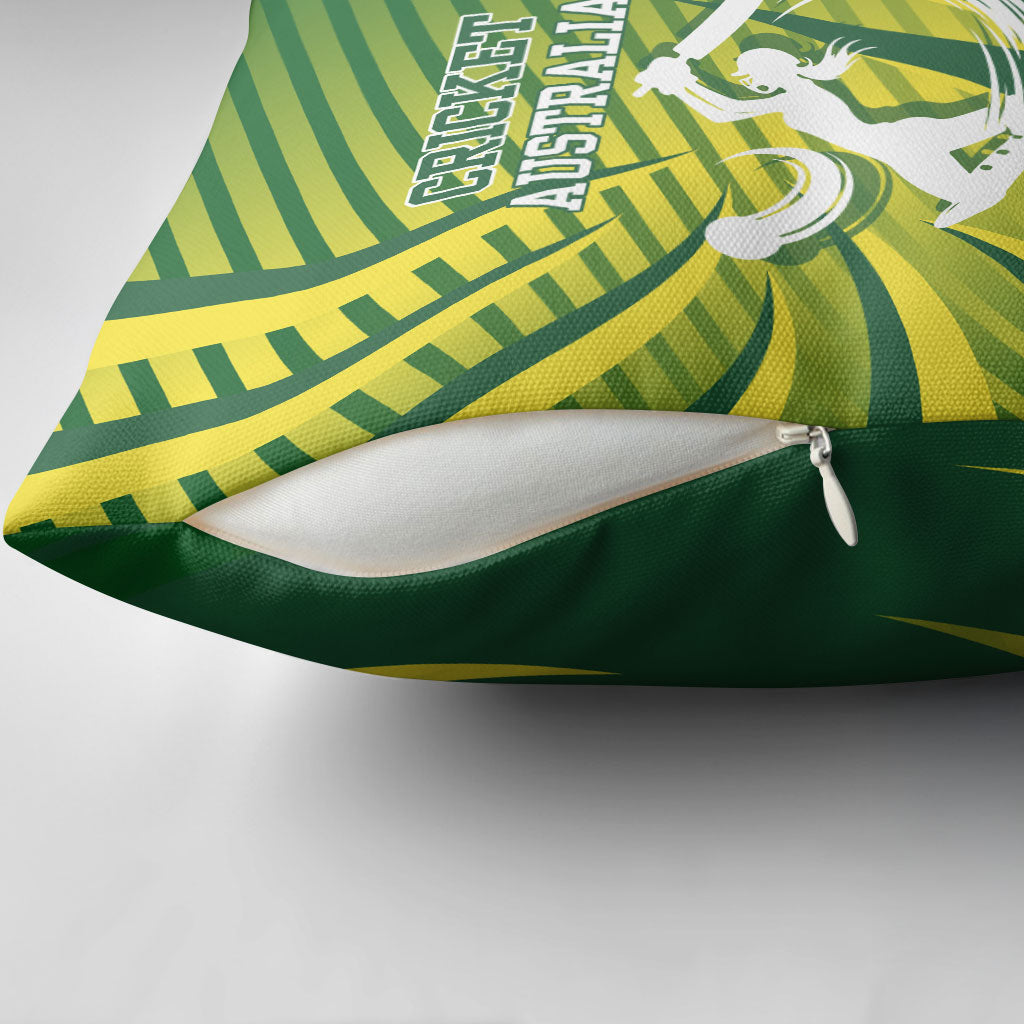 Australian Cricket Pillow Cover Dynamic Stripe Graphic With Player Silhouette