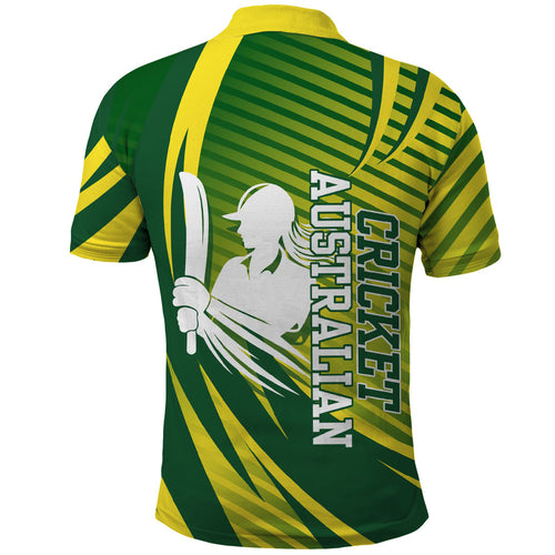 Australian Cricket Polo Shirt Dynamic Stripe Graphic With Player Silhouette