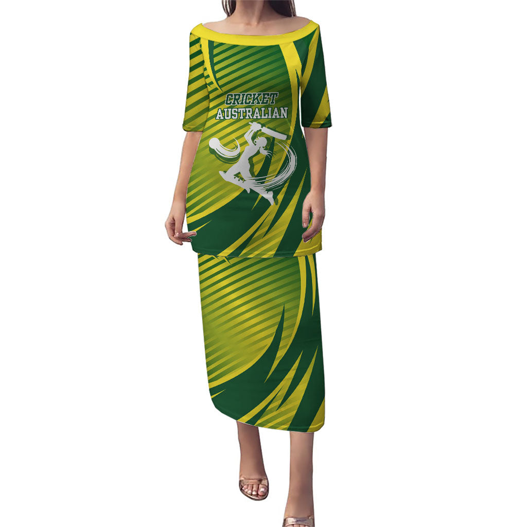 Australian Cricket Puletasi Dynamic Stripe Graphic With Player Silhouette