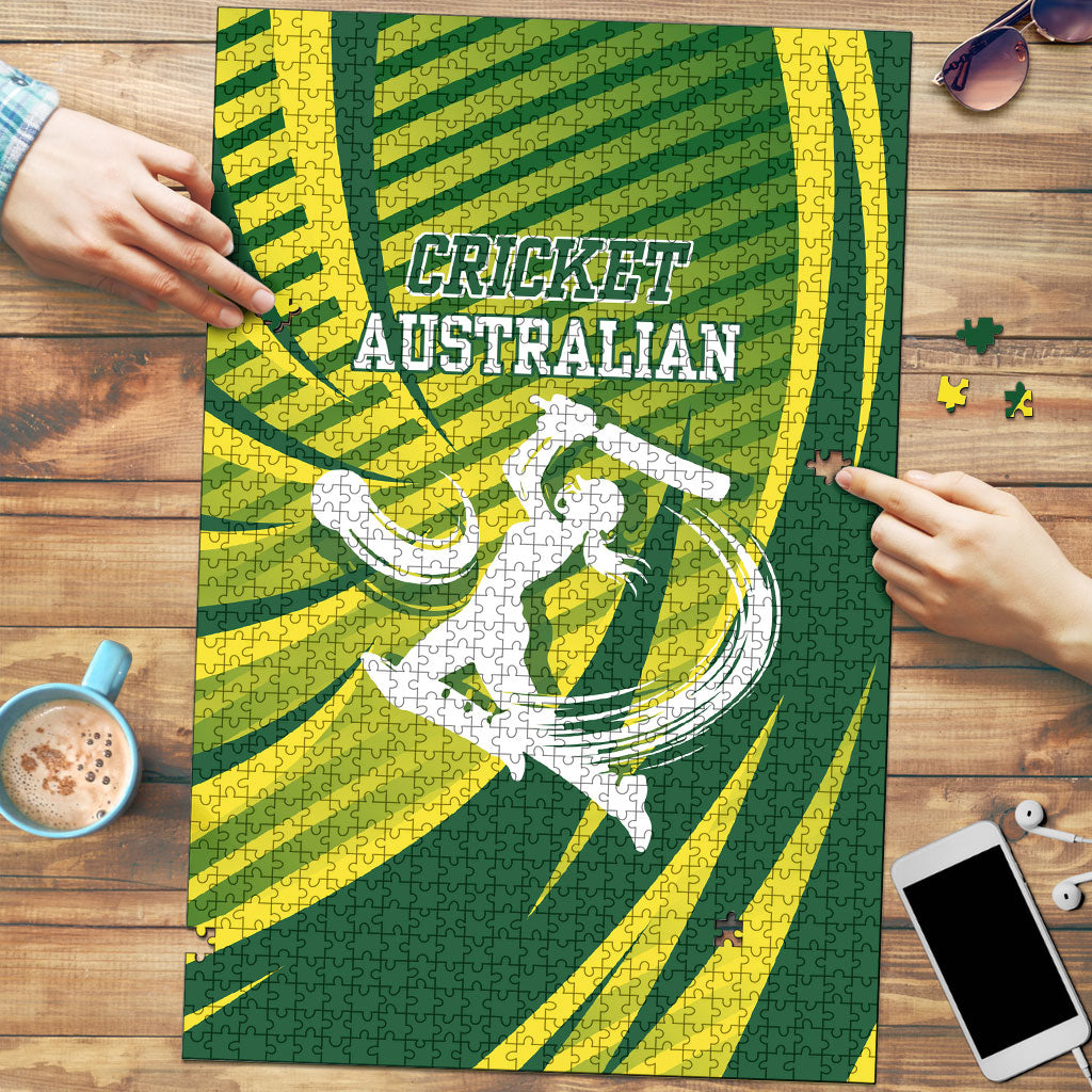 Australian Cricket Puzzle Dynamic Stripe Graphic With Player Silhouette