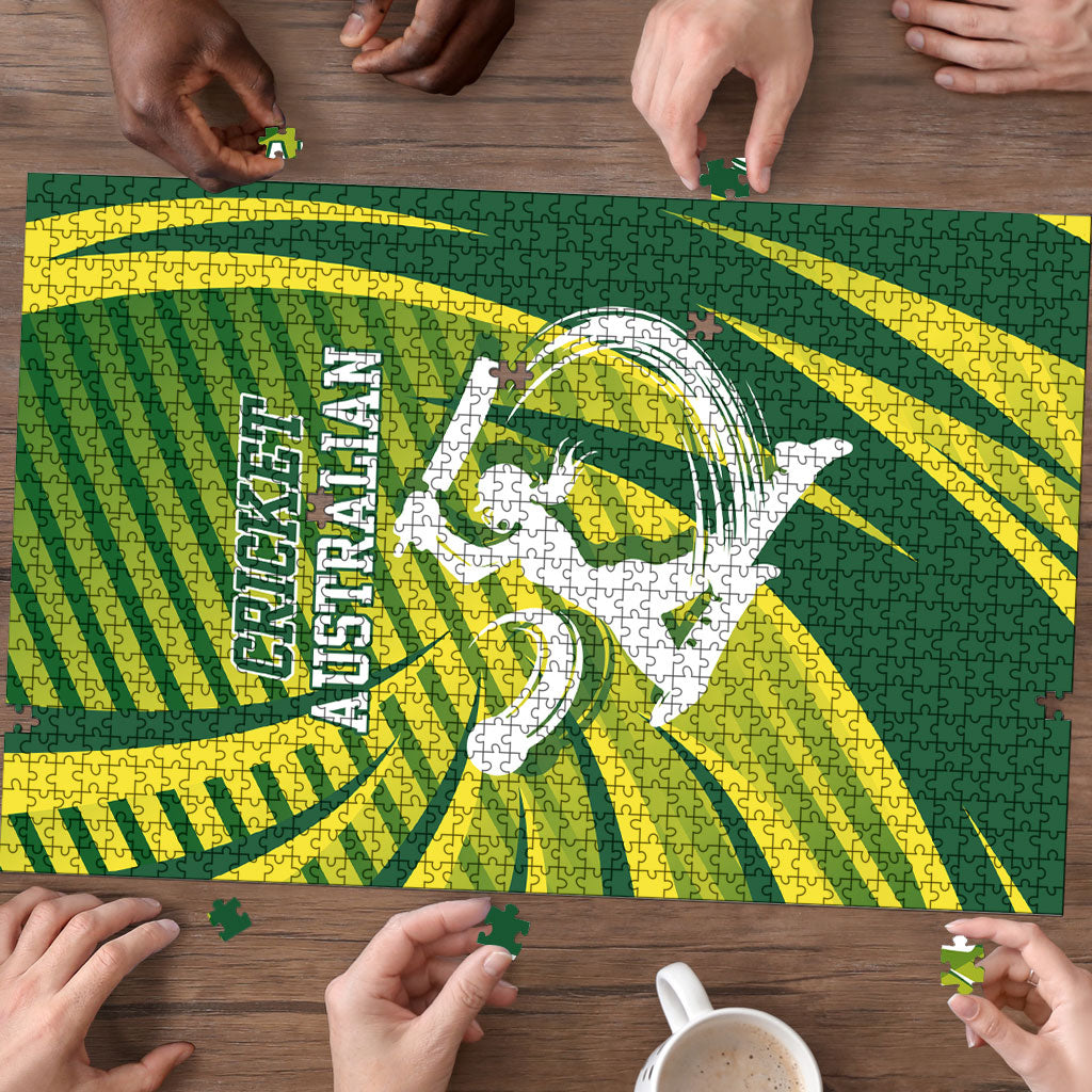 Australian Cricket Puzzle Dynamic Stripe Graphic With Player Silhouette