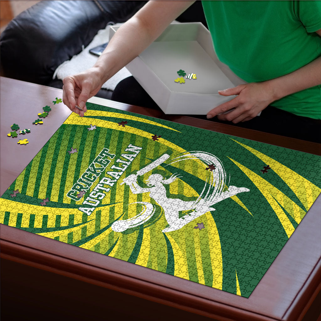 Australian Cricket Puzzle Dynamic Stripe Graphic With Player Silhouette