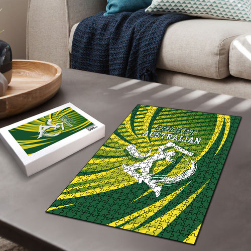 Australian Cricket Puzzle Dynamic Stripe Graphic With Player Silhouette