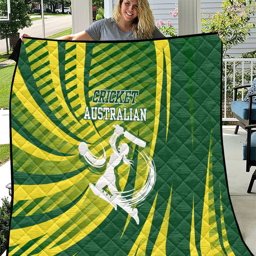 Australian Cricket Quilt Dynamic Stripe Graphic With Player Silhouette