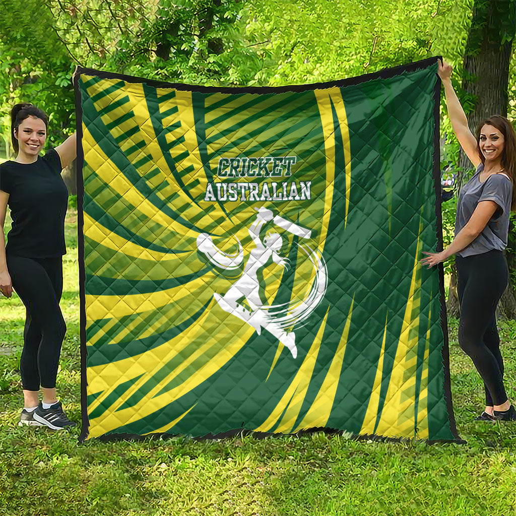 Australian Cricket Quilt Dynamic Stripe Graphic With Player Silhouette