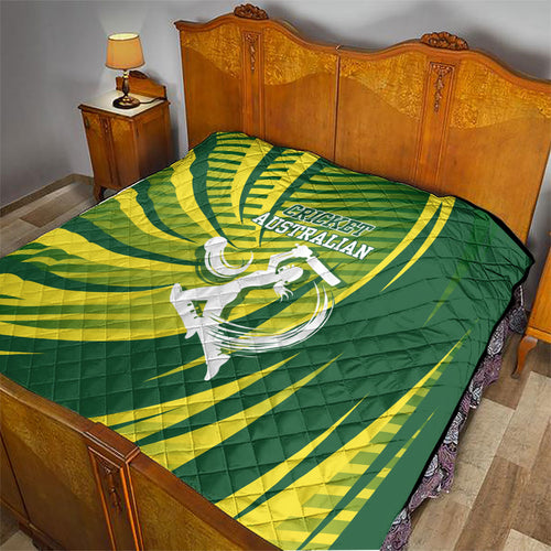 Australian Cricket Quilt Dynamic Stripe Graphic With Player Silhouette