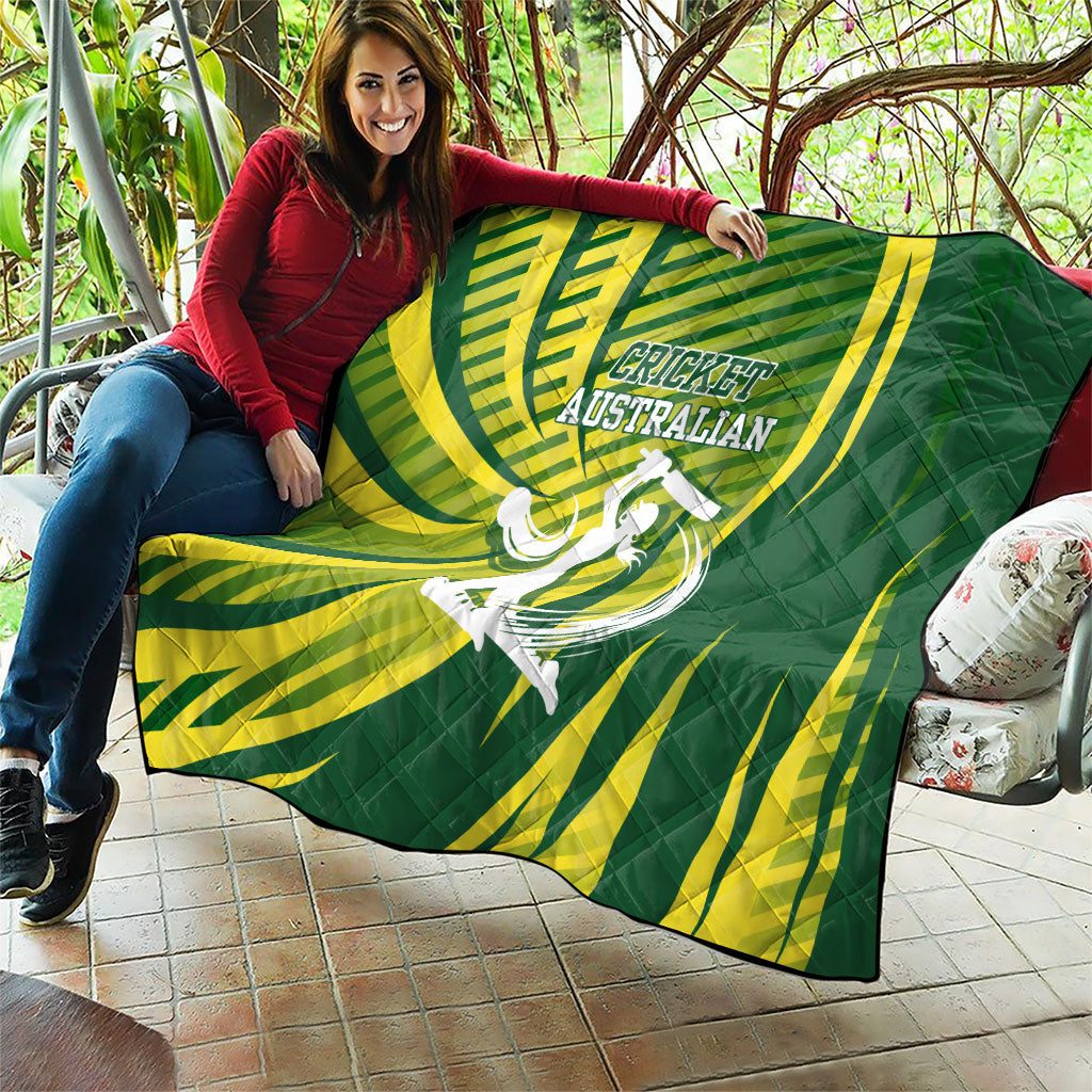 Australian Cricket Quilt Dynamic Stripe Graphic With Player Silhouette