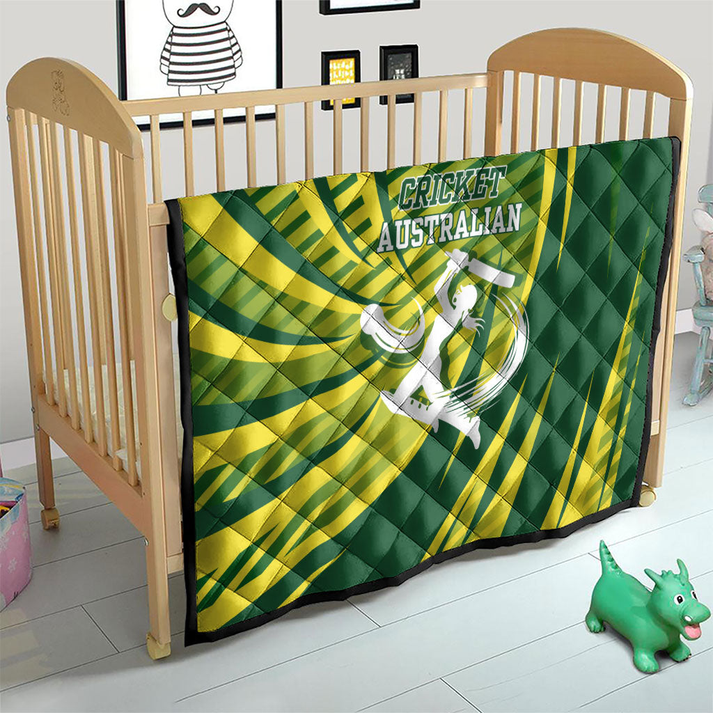 Australian Cricket Quilt Dynamic Stripe Graphic With Player Silhouette