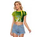 Australian Cricket Raglan Cropped T Shirt Dynamic Stripe Graphic With Player Silhouette