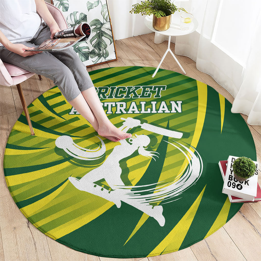 Australian Cricket Round Carpet Dynamic Stripe Graphic With Player Silhouette