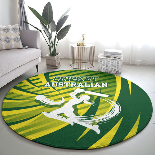 Australian Cricket Round Carpet Dynamic Stripe Graphic With Player Silhouette