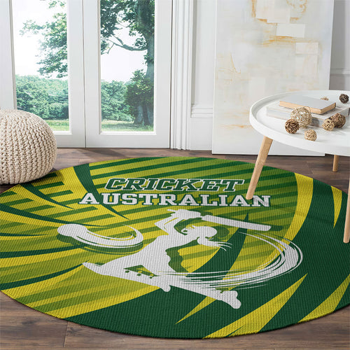 Australian Cricket Round Carpet Dynamic Stripe Graphic With Player Silhouette
