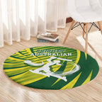 Australian Cricket Round Carpet Dynamic Stripe Graphic With Player Silhouette