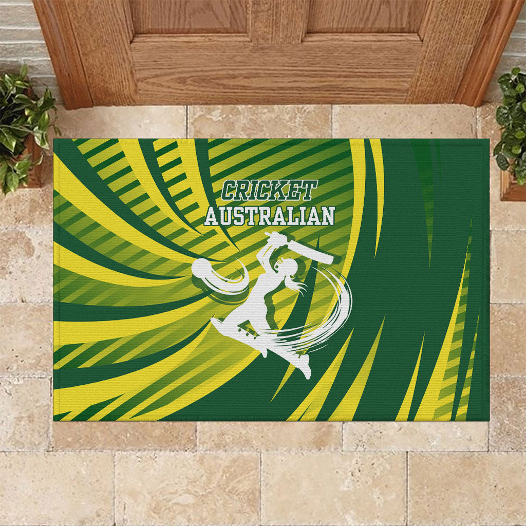 Australian Cricket Rubber Doormat Dynamic Stripe Graphic With Player Silhouette