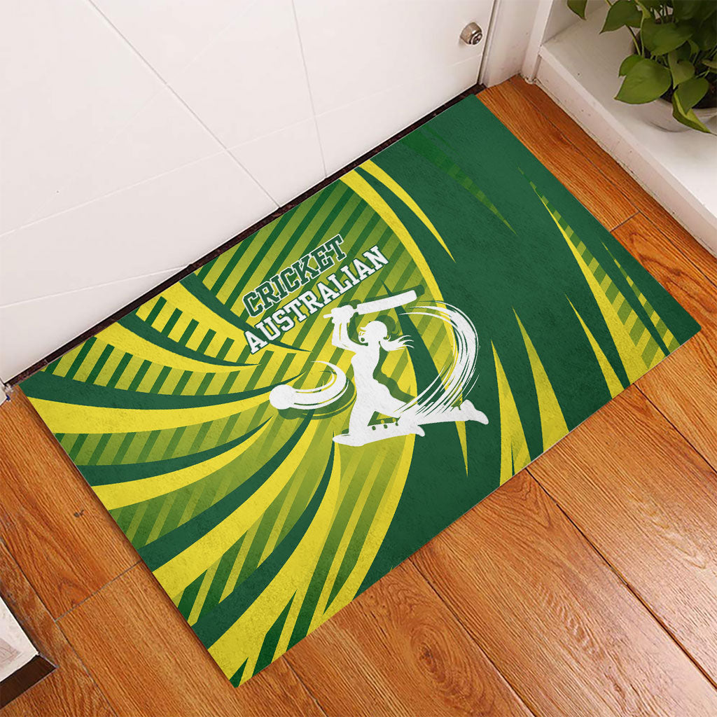 Australian Cricket Rubber Doormat Dynamic Stripe Graphic With Player Silhouette