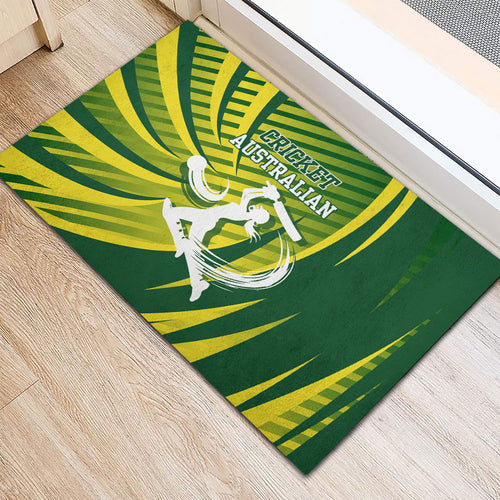 Australian Cricket Rubber Doormat Dynamic Stripe Graphic With Player Silhouette