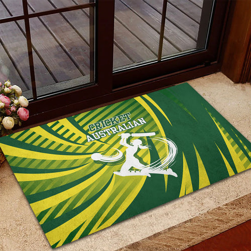 Australian Cricket Rubber Doormat Dynamic Stripe Graphic With Player Silhouette