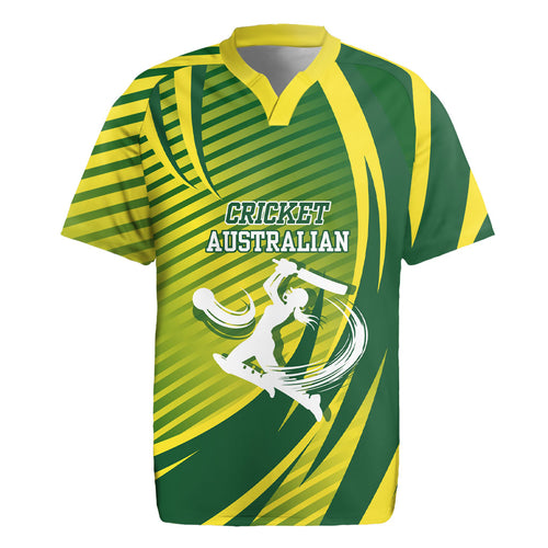 Australian Cricket Rugby Jersey Dynamic Stripe Graphic With Player Silhouette