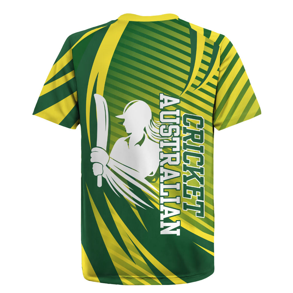 Australian Cricket Rugby Jersey Dynamic Stripe Graphic With Player Silhouette