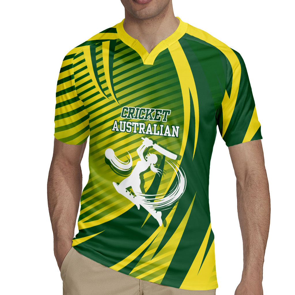 Australian Cricket Rugby Jersey Dynamic Stripe Graphic With Player Silhouette