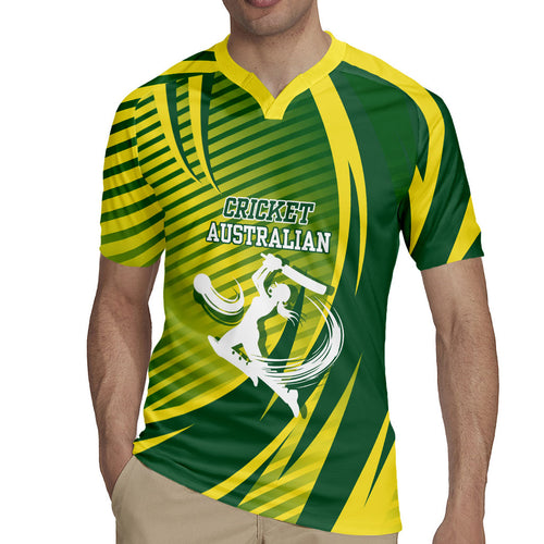 Australian Cricket Rugby Jersey Dynamic Stripe Graphic With Player Silhouette