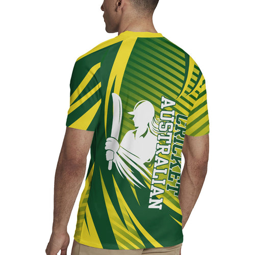 Australian Cricket Rugby Jersey Dynamic Stripe Graphic With Player Silhouette