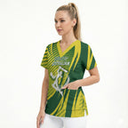 Australian Cricket Scrub Top Dynamic Stripe Graphic With Player Silhouette