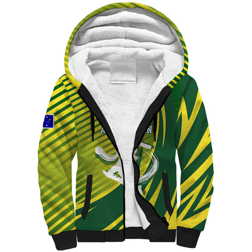 Australian Cricket Sherpa Hoodie Dynamic Stripe Graphic With Player Silhouette