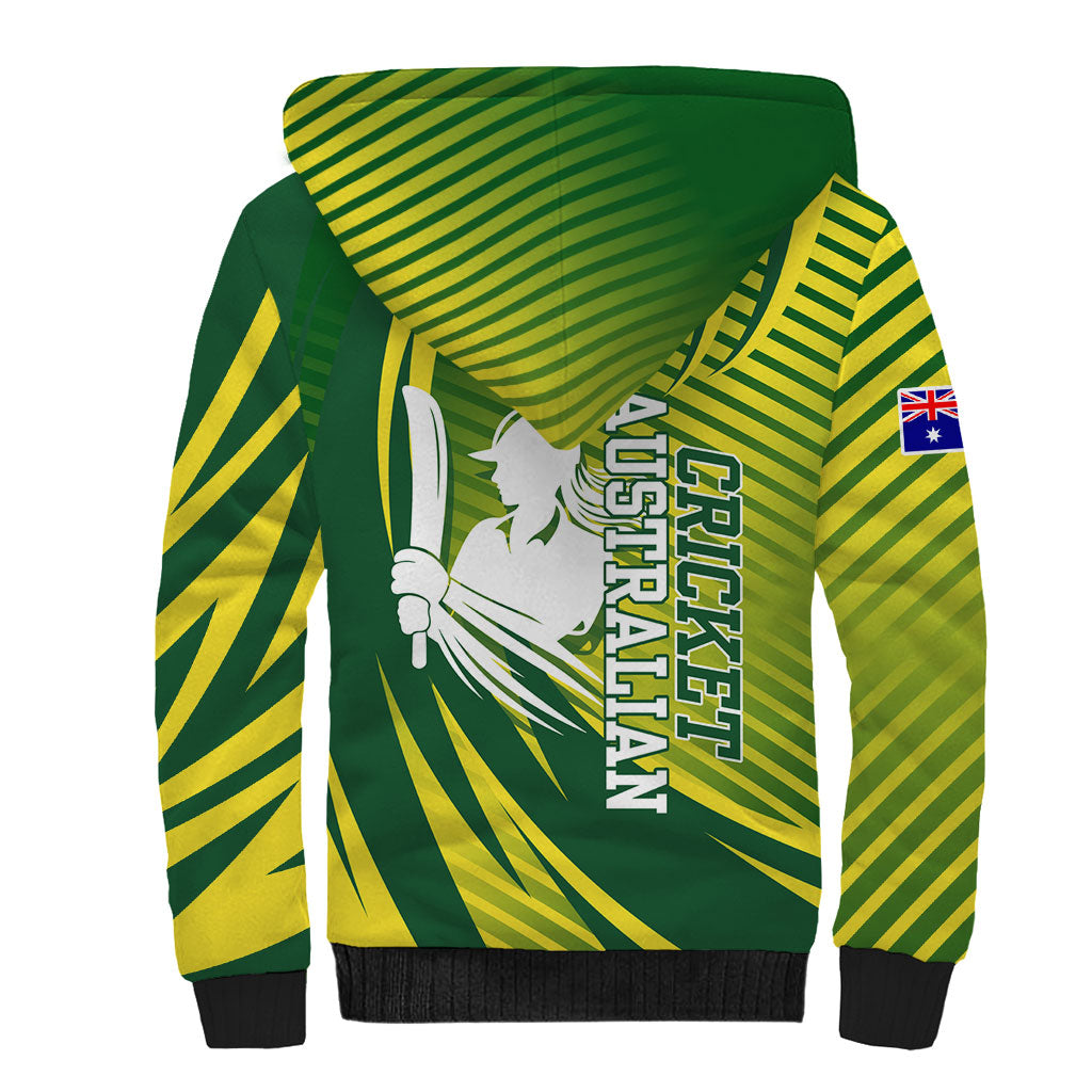Australian Cricket Sherpa Hoodie Dynamic Stripe Graphic With Player Silhouette