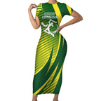 Australian Cricket Short Sleeve Bodycon Dress Dynamic Stripe Graphic With Player Silhouette