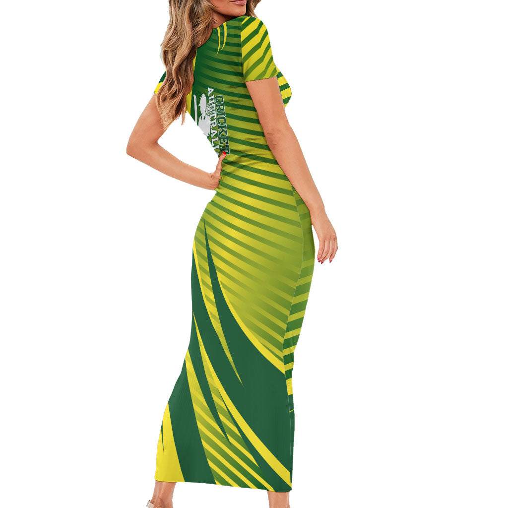 Australian Cricket Short Sleeve Bodycon Dress Dynamic Stripe Graphic With Player Silhouette
