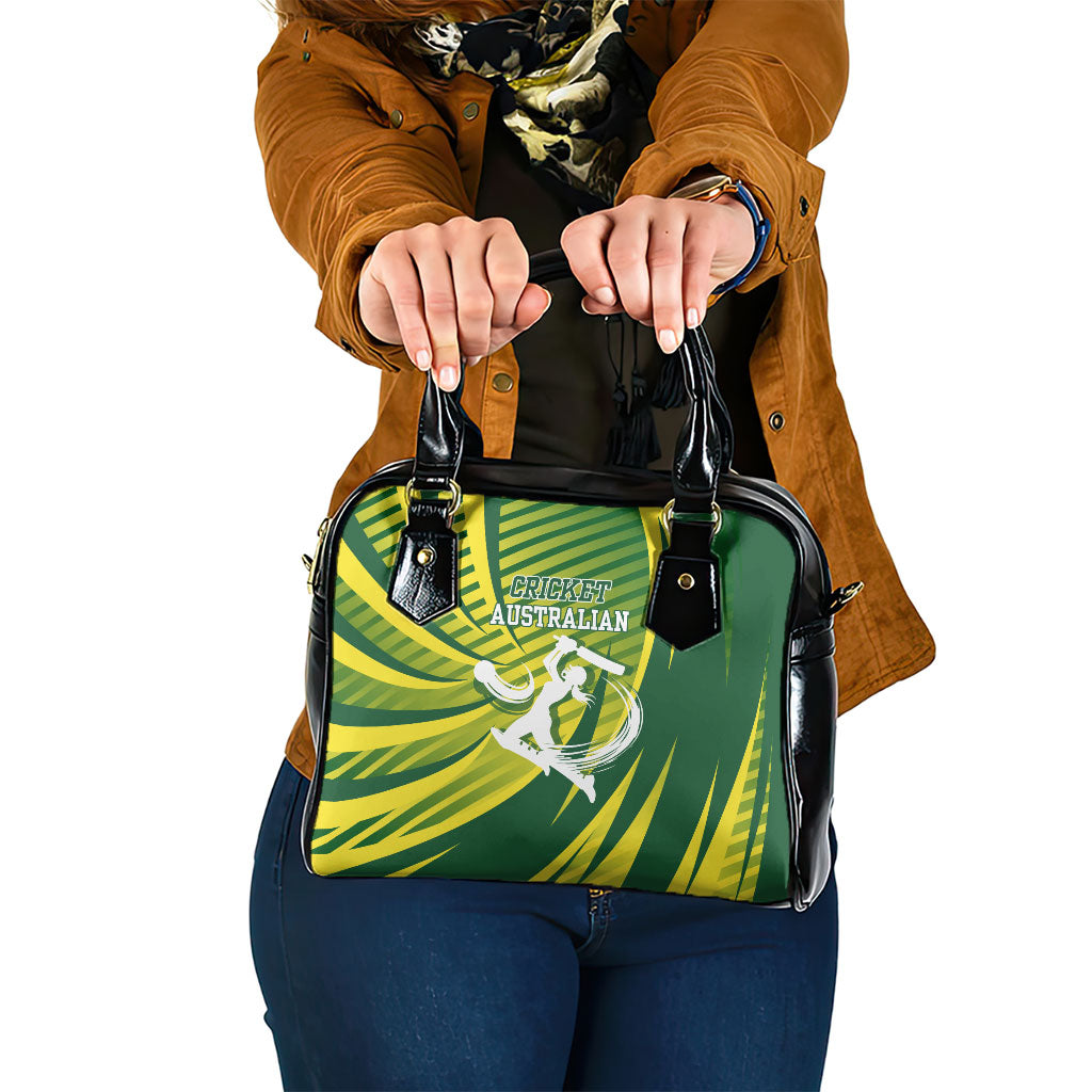 Australian Cricket Shoulder Handbag Dynamic Stripe Graphic With Player Silhouette