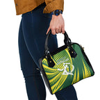 Australian Cricket Shoulder Handbag Dynamic Stripe Graphic With Player Silhouette