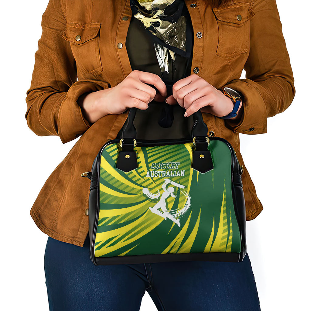 Australian Cricket Shoulder Handbag Dynamic Stripe Graphic With Player Silhouette