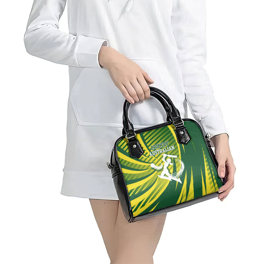 Australian Cricket Shoulder Handbag Dynamic Stripe Graphic With Player Silhouette