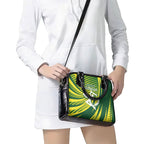 Australian Cricket Shoulder Handbag Dynamic Stripe Graphic With Player Silhouette
