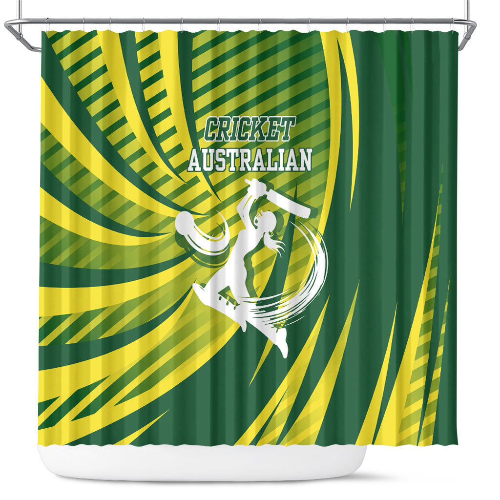 Australian Cricket Shower Curtain Dynamic Stripe Graphic With Player Silhouette