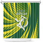 Australian Cricket Shower Curtain Dynamic Stripe Graphic With Player Silhouette