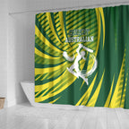 Australian Cricket Shower Curtain Dynamic Stripe Graphic With Player Silhouette