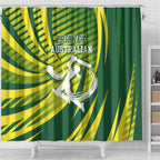 Australian Cricket Shower Curtain Dynamic Stripe Graphic With Player Silhouette