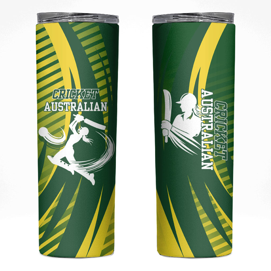 Australian Cricket Skinny Tumbler Dynamic Stripe Graphic With Player Silhouette