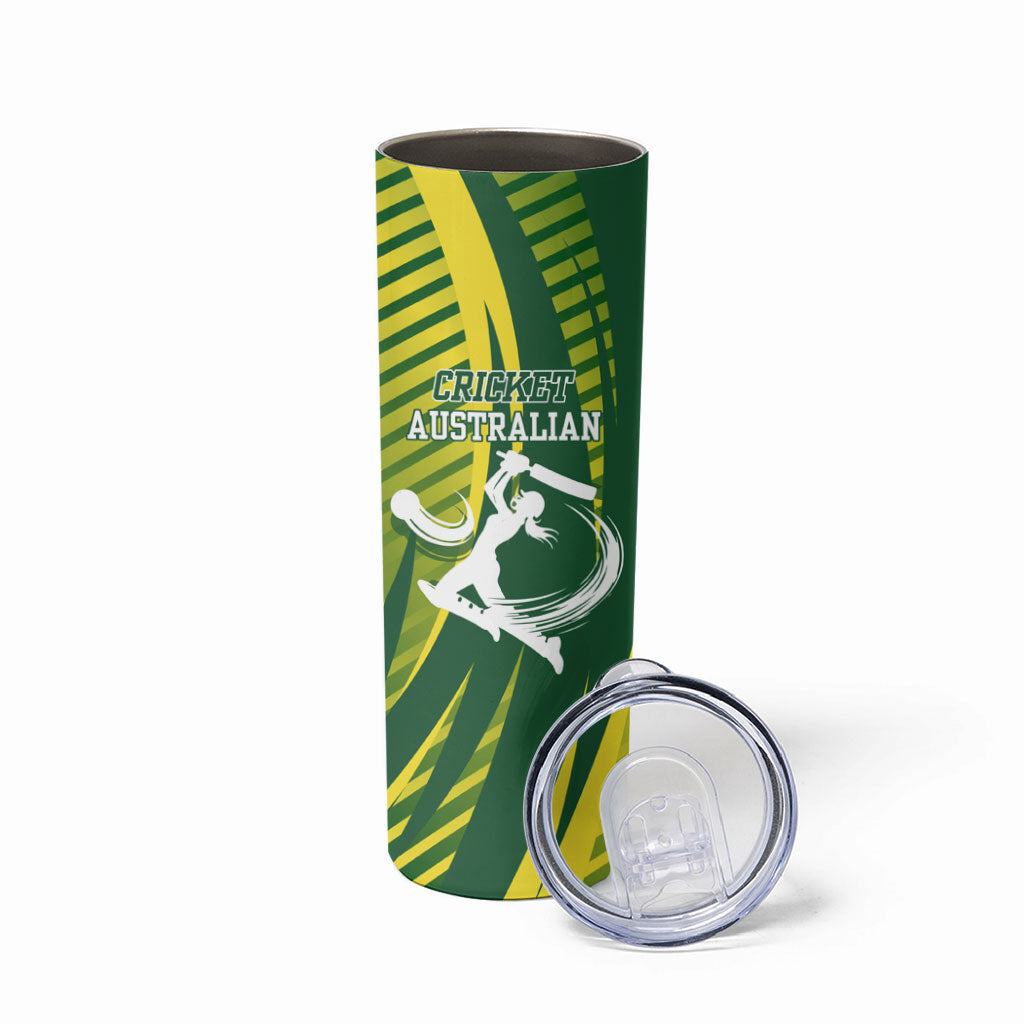 Australian Cricket Skinny Tumbler Dynamic Stripe Graphic With Player Silhouette