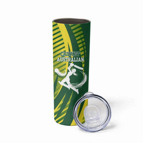 Australian Cricket Skinny Tumbler Dynamic Stripe Graphic With Player Silhouette