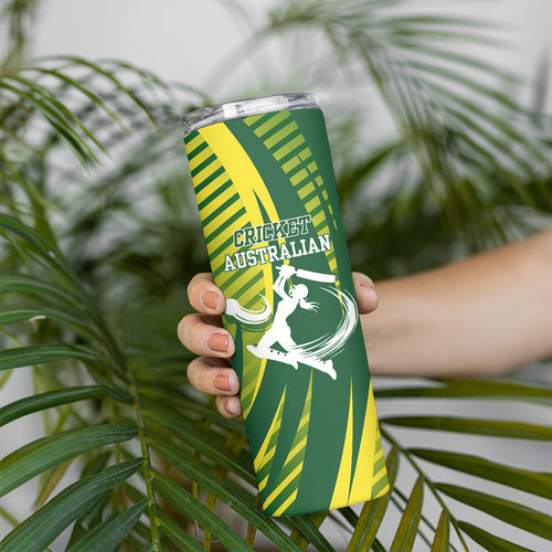Australian Cricket Skinny Tumbler Dynamic Stripe Graphic With Player Silhouette