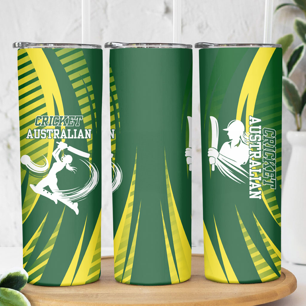 Australian Cricket Skinny Tumbler Dynamic Stripe Graphic With Player Silhouette