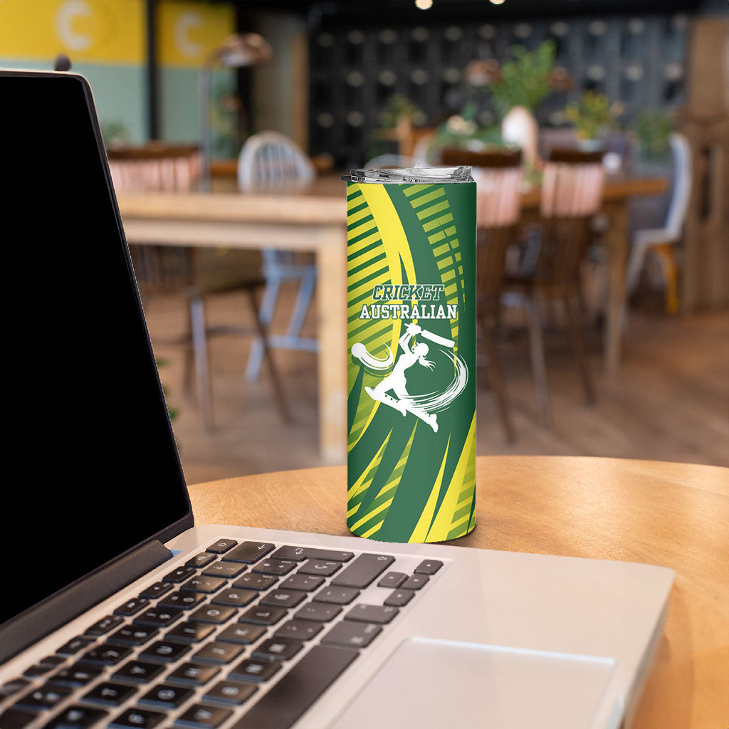 Australian Cricket Skinny Tumbler Dynamic Stripe Graphic With Player Silhouette
