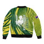 Australian Cricket Sleeve Zip Bomber Jacket Dynamic Stripe Graphic With Player Silhouette