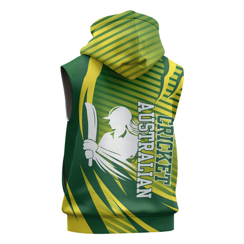 Australian Cricket Sleeveless Hoodie Dynamic Stripe Graphic With Player Silhouette