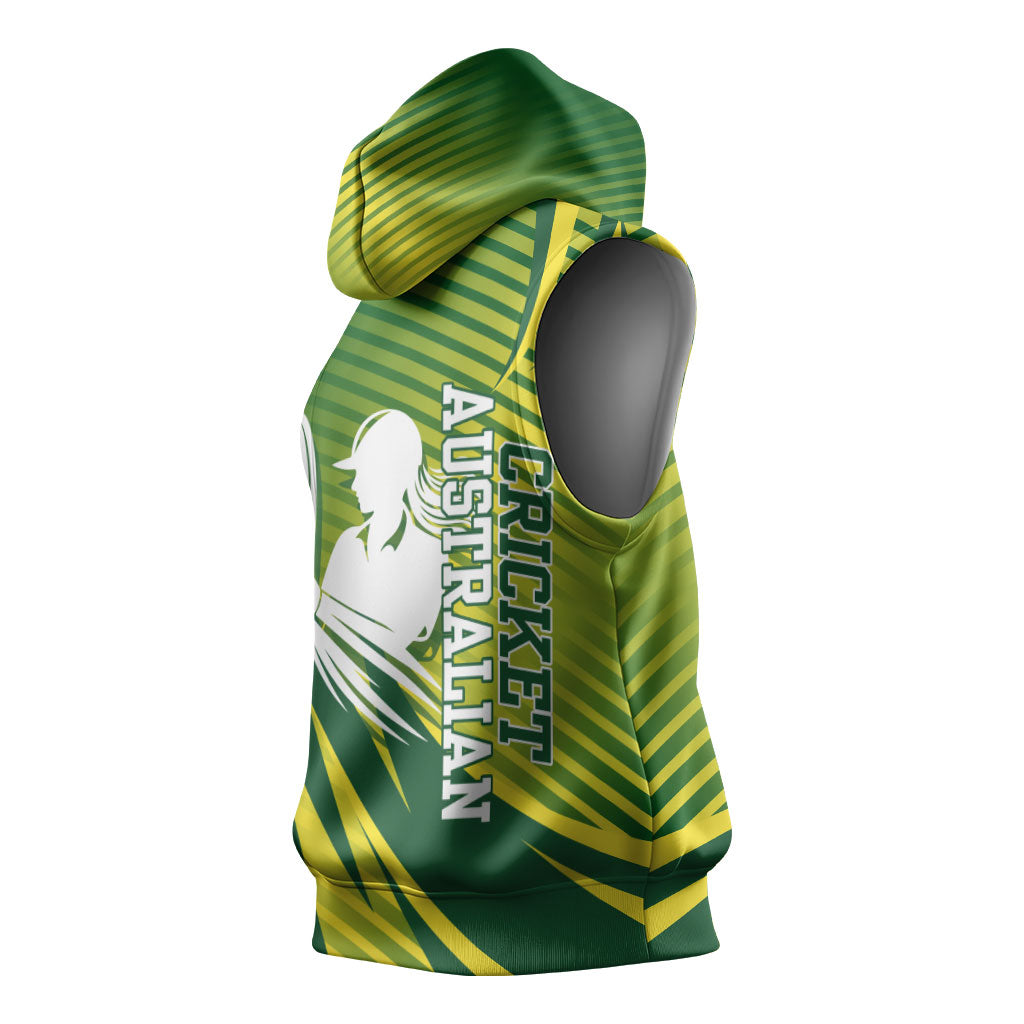 Australian Cricket Sleeveless Hoodie Dynamic Stripe Graphic With Player Silhouette
