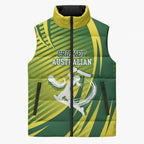Australian Cricket Sleeveless Puffer Jacket Dynamic Stripe Graphic With Player Silhouette